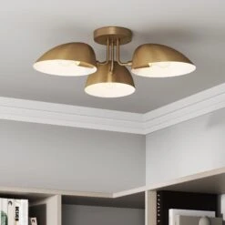 Metal 3-Arm Flush Mount Ceiling Light Brass
