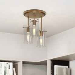 Glass Shade Flush Mount Ceiling Light Brass