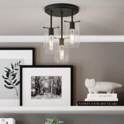 Glass Shade Flush Mount Ceiling Light Black