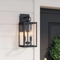 Metal Lantern Outdoor 2-Bulb Wall Light