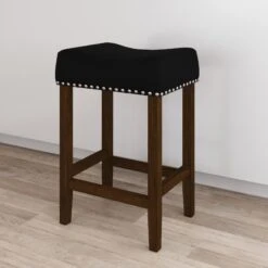 Wood Upholstered Saddle Seat Bar Stool -Nathan James 21305 HERO fefe8328 23b3 495f bae8 1d1dfee65d0b