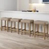 Set Of 4 Tufted Wood Bar Stools Brown Flax