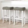 Set Of 2 Upholstered Bar Stools White Gray