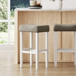 Wood Upholstered Saddle Seat Bar Stool -Nathan James 21401 HERO 2 87852586 2a02 4ef3 9619 ea79deb57518