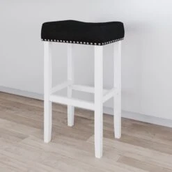 Faux Leather & Wood Saddle Seat Bar Stool