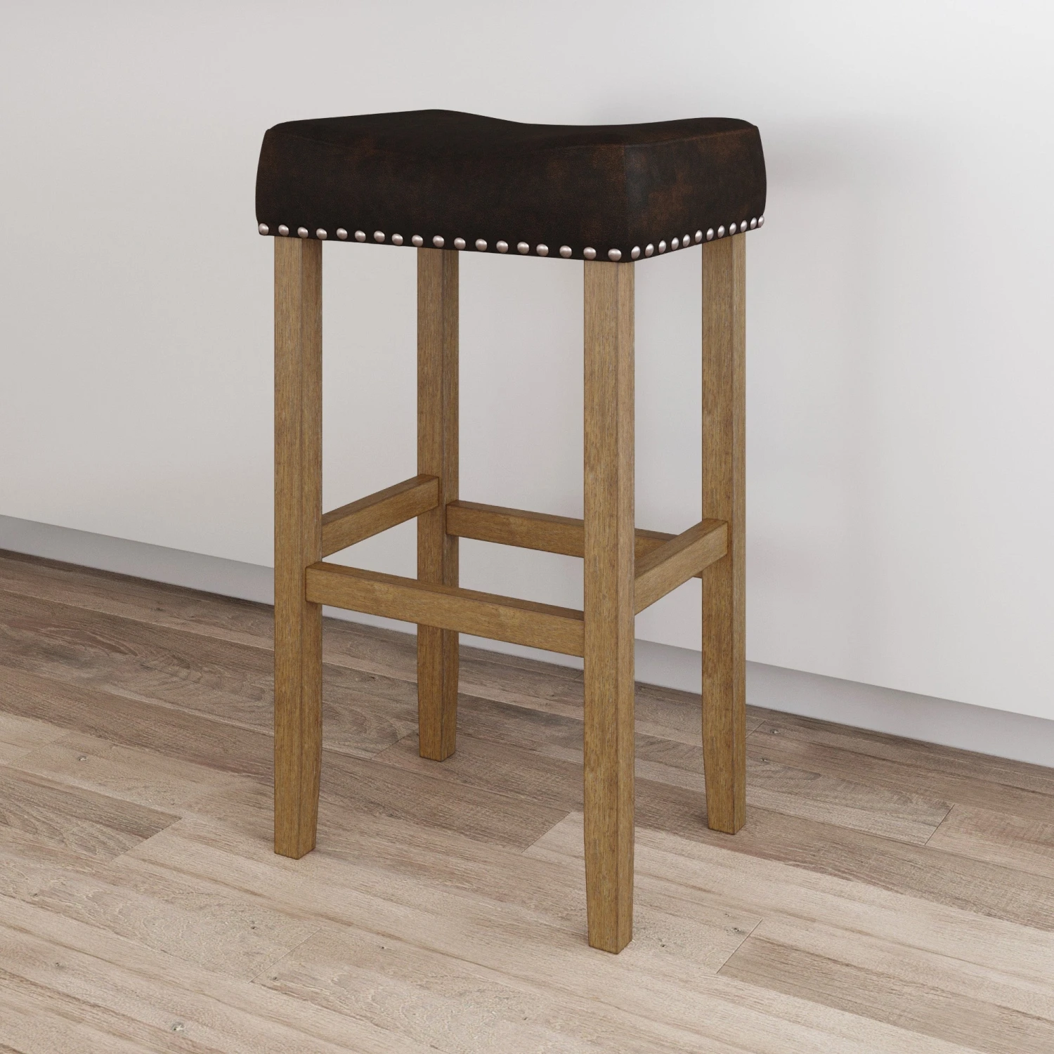 Faux Leather & Wood Saddle Seat Bar Stool Faux Leather & Wood Saddle Seat Bar Stool -Nathan James 21408 HERO 165d29e8 a9da 4082 94fe 293385188d87