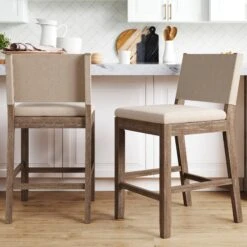 Set Of 2 Counter Height Bar Stools Light Brown