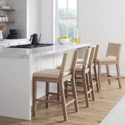 Set Of 4 Counter Height Bar Stools Light Brown