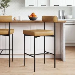 Metal Upholstered Counter Height Bar Stool Brown