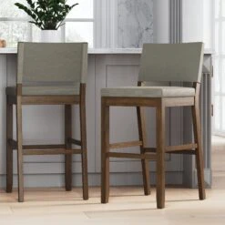 Light Gray Bar Stool With Back Set Of 2