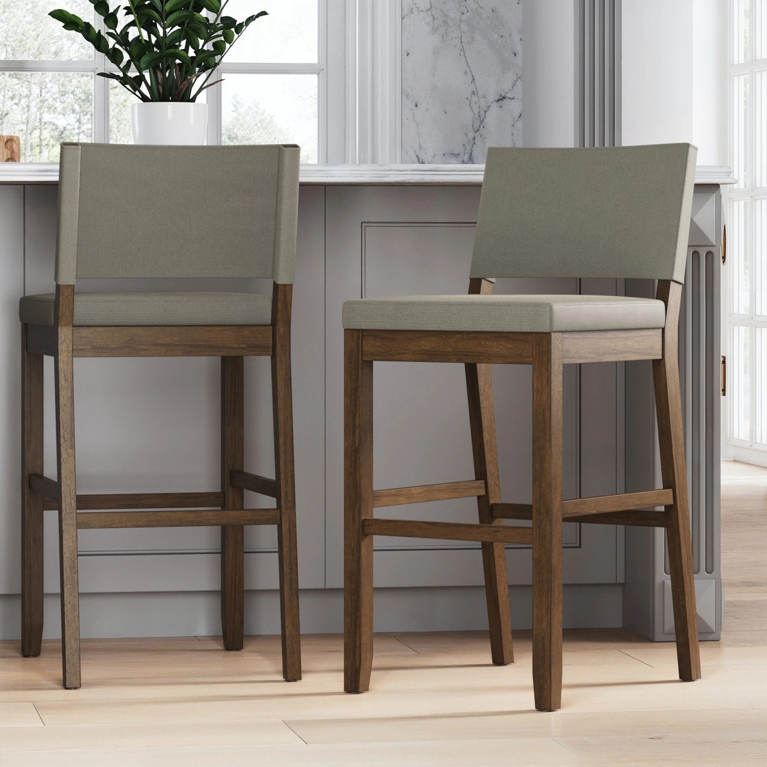 Light Gray Bar Stool with Back Set of 2 Light Gray Bar Stool With Back Set Of 2 -Nathan James 22022 2 HERO