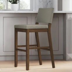 Light Gray Cushioned Bar Stool With Back