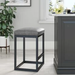 Faux Leather Bar Stool Pewter & Matte Black