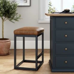 Faux Leather Bar Stool Brown & Matte Black