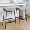 Set Of 2 Upholstered Counter Bar Stools Gray