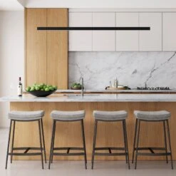 Set Of 4 Upholstered Counter Bar Stools Gray