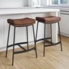 Set Of 2 Faux Leather Counter Bar Stools