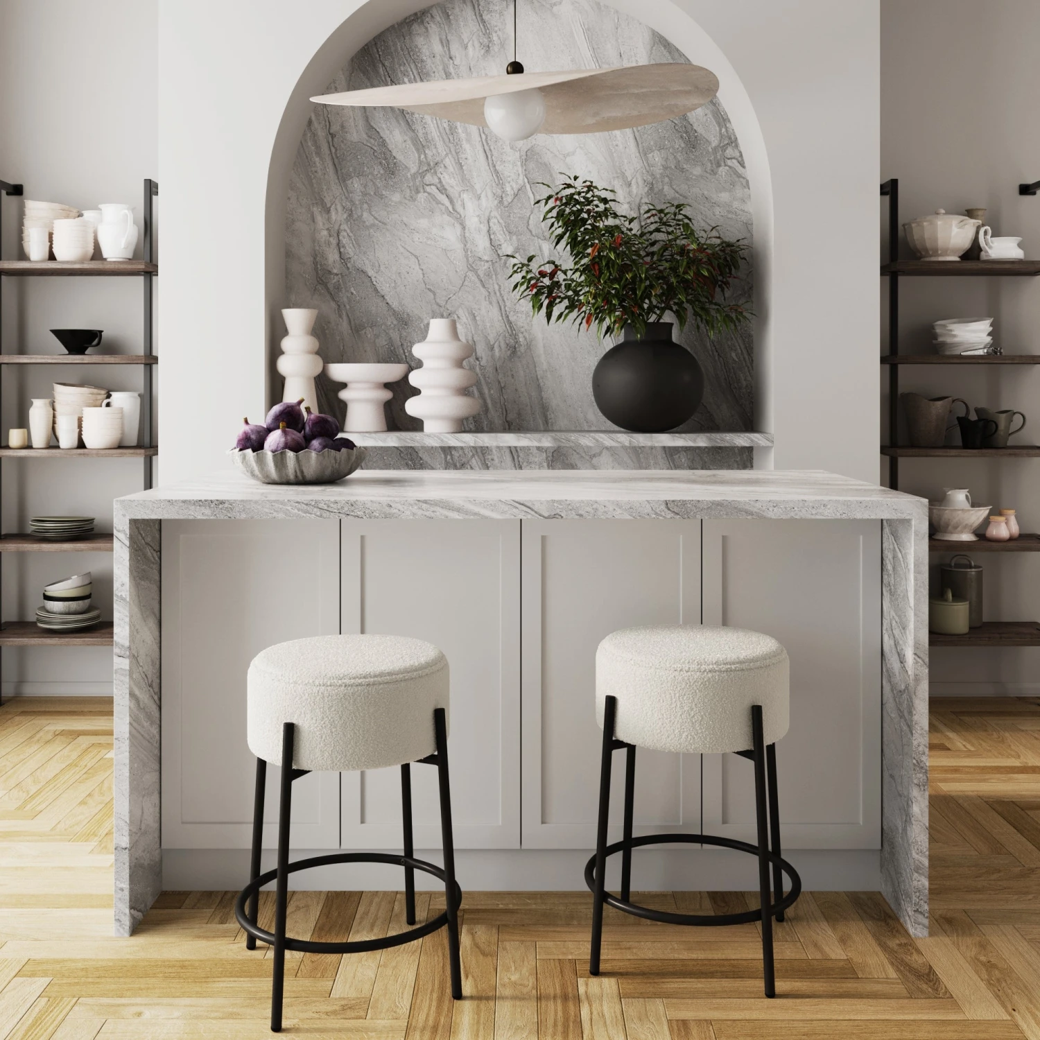 Set of 2 Boucle Backless Counter Bar Stools Set Of 2 Boucle Backless Counter Bar Stools -Nathan James 22801 2 LS