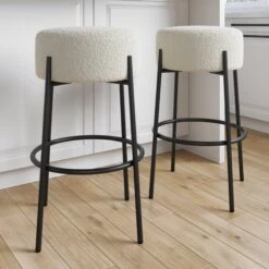 Set Of 2 Backless Boucle Bar Stools