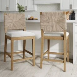 Set Of 2 Seagrass Counter Height Bar Stools