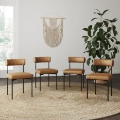 Set Of 4 Faux Leather Modern Dining Chairs