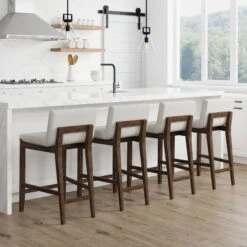 Set Of 4 Boucle Counter Bar Stools Dark Brown