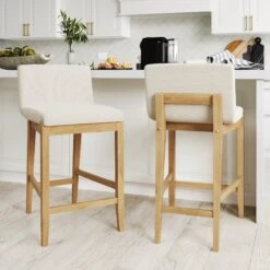 Set Of 2 Boucle Counter Bar Stools Warm Pine