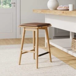 Wood Cushioned Counter Height Bar Stool Warm Pine
