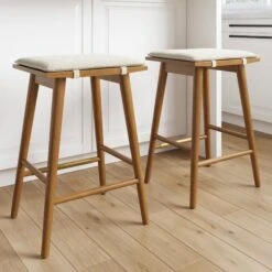 Set Of 2 Boucle Counter Bar Stools Brown
