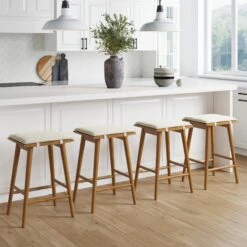 Set Of 4 Boucle Counter Bar Stools Brown