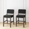Set Of 2 Faux Leather Woven Bar Stools Black