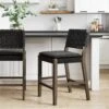 Woven Faux Leather Counter Bar Stool Black