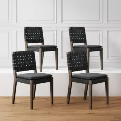 Set Of 4 Faux Leather Dining Chairs Black