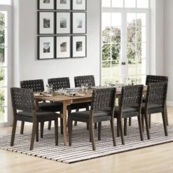 Set Of 8 Faux Leather Dining Chairs Black
