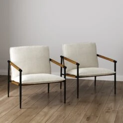 Boucle & Metal Accent Chairs Set Of 2