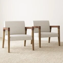 Wood & Faux Leather Accent Chairs Set Of 2