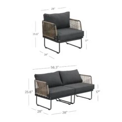 Outdoor Set Cord Patio Loveseat & 2 Arm Chairs Gray -Nathan James 25901 25902 DIM c663ca3c 47ff 4c7b 95c3 7dbdb5fc3ca3