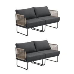 Set Of 2 Outdoor Patio Cord Loveseats Gray -Nathan James 25901 2L WB