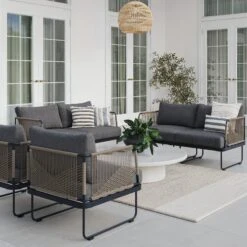 Outdoor Set Of 2 Cord Patio Loveseats & 2 Arm Chairs Gray