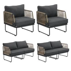 Outdoor Set Of 2 Cord Patio Loveseats & 2 Arm Chairs Gray -Nathan James 25901 2L2C WB