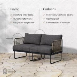 Outdoor Set Cord Patio Loveseat & 2 Arm Chairs Gray -Nathan James 25901 FEAT 5151b6a5 e122 4376 b9e5 5918fba34904
