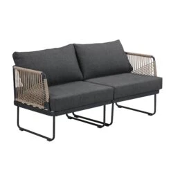 Modern Outdoor Patio Cushioned Cord Loveseat Gray -Nathan James 25901 STUDIO2