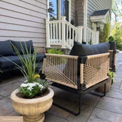 Modern Outdoor Patio Cushioned Cord Loveseat Gray -Nathan James 25901 UGCCarouselImage2
