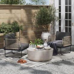 Set Of 2 Outdoor Cord Patio Arm Chairs Gray -Nathan James 25902 LS