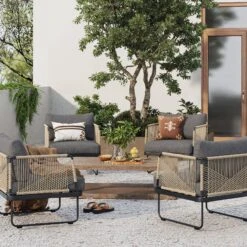 Outdoor Set Cord Patio Loveseat & 2 Arm Chairs Gray -Nathan James 25902 LS2 174f9456 c487 4d47 b633 d0a65e1cf16d