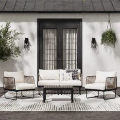 Outdoor Set Cord Patio Loveseat & 2 Arm Chairs White