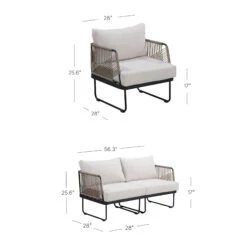 Outdoor Set Cord Patio Loveseat & 2 Arm Chairs White -Nathan James 25905 25906 DIM cbd66283 9b14 4f83 a17d 8d947eb21f83