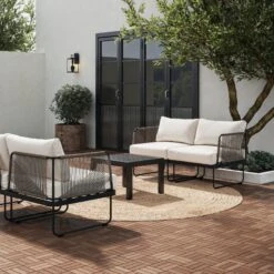 Set Of 2 Outdoor Patio Cord Loveseats White