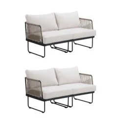 Set Of 2 Outdoor Patio Cord Loveseats White -Nathan James 25905 2L WB 749fd347 d711 46c7 87a2 f6f46a3119d3