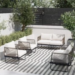Outdoor Set Patio 2 Loveseats & 2 Chairs White
